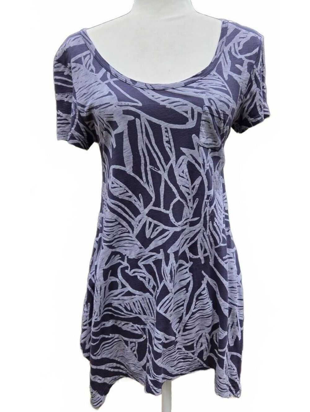 Y2K Grunge Fresh Produce Blue Leaf Tropical Print Scoop Neck Tunic Top Dress S/M